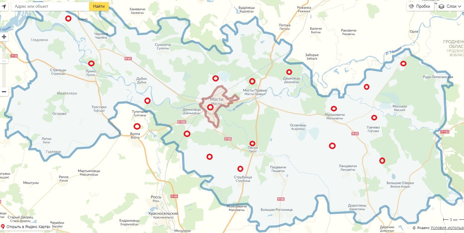 Карта мостовского района гродненской области с деревнями и дорогами